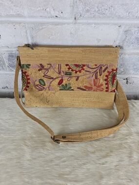 Embroidered Cork Crossbody Bag in Natural